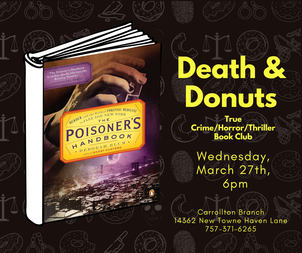 Flyer features The Prisoner's Handbook book cover with meeting details - Wednesday, March 27, 2024 @ 6pm.