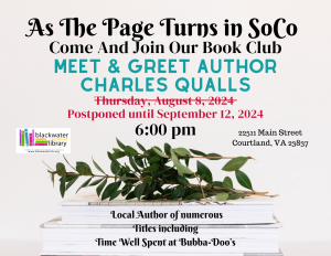 Book Club flyer with details about the September book club selection "Time Well Spent at Bubba Doo's" 