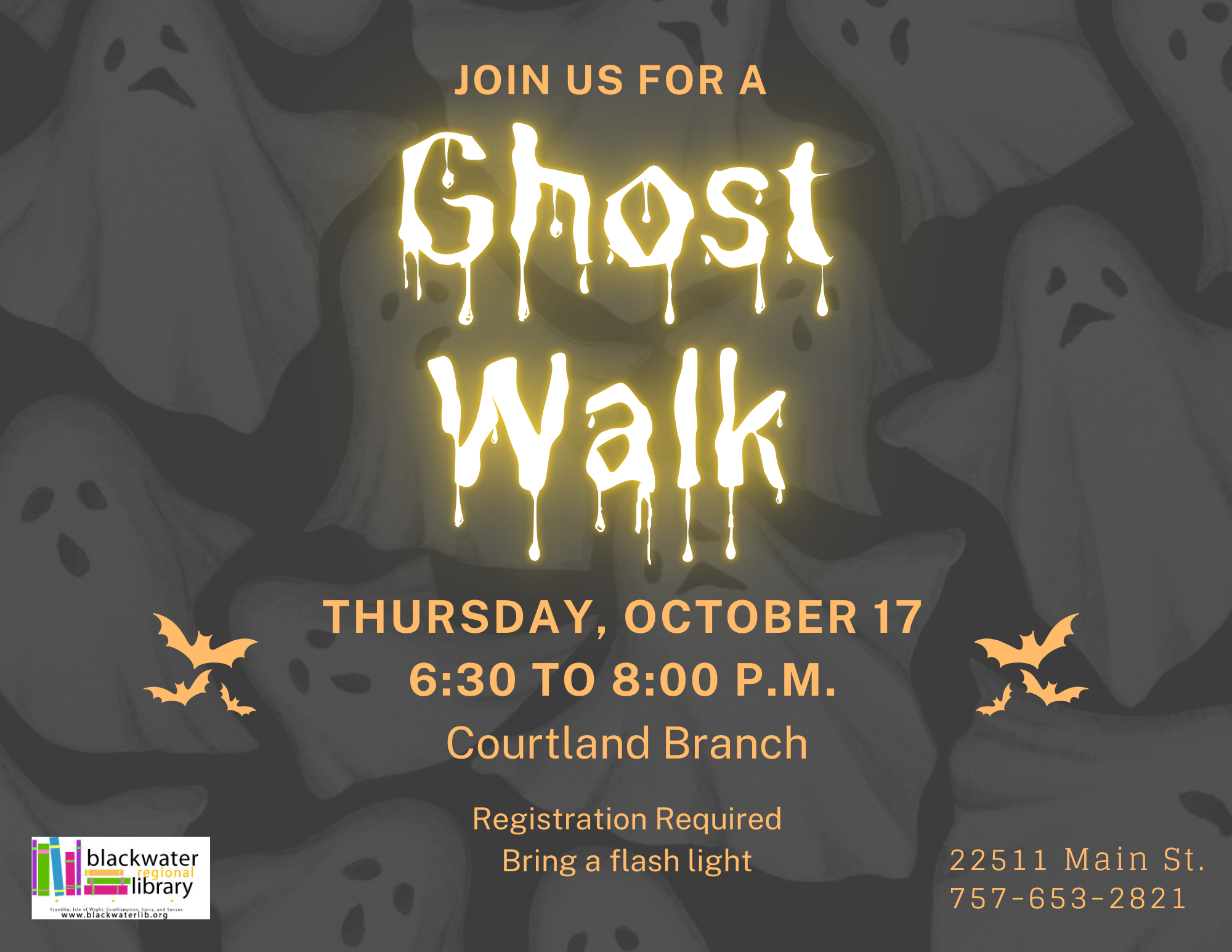 Host led ghost walk through Downtown Courtland, VA