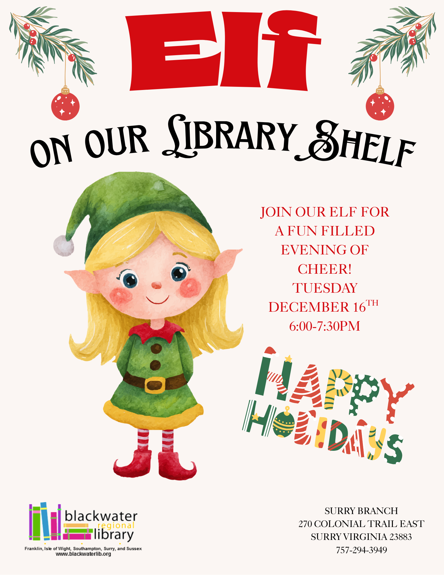 Flyer with a girl elf and winter greenery