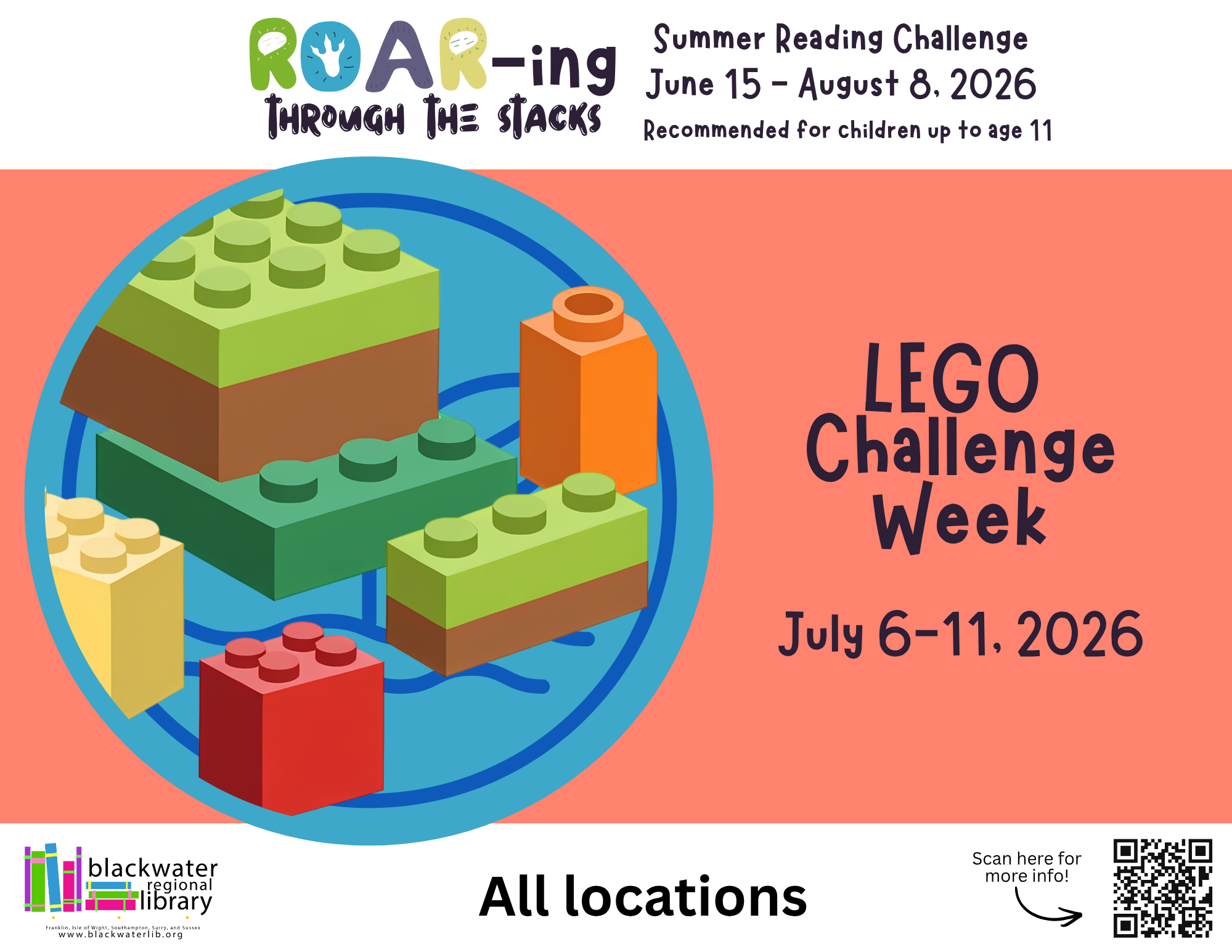 Summer flyer featuring lego blocks and lego challenge week information
